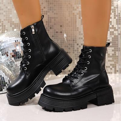 Массивные ботильоны на платформе для женщин, толстая подошва, нескользящие, черные, в стиле милитари, женские, осенняя мода, из ПУ кожи, женские ботинки 2025
