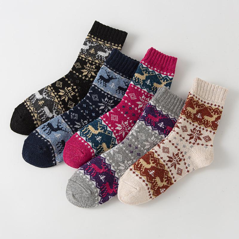 5/10 Pairs Comfortable Casual and Versatile Winter Thickened Socks Women's Warm Cross Stitch Wool Socks Retro Ethnic Style Literary Women's Socks