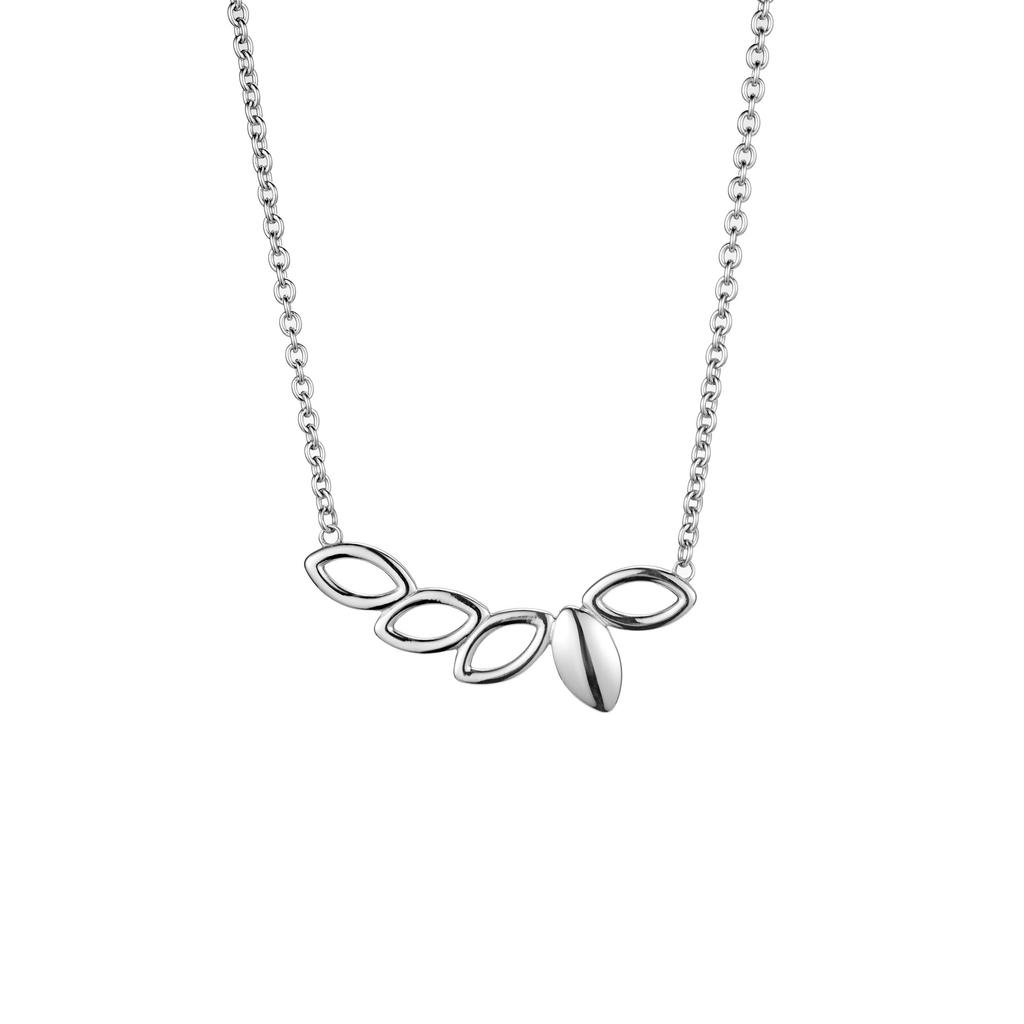 ORIVA               LEAVES NECKLACE       Stainless Steel Leaves Pendant with Small Anchor Chain In Silver Colour