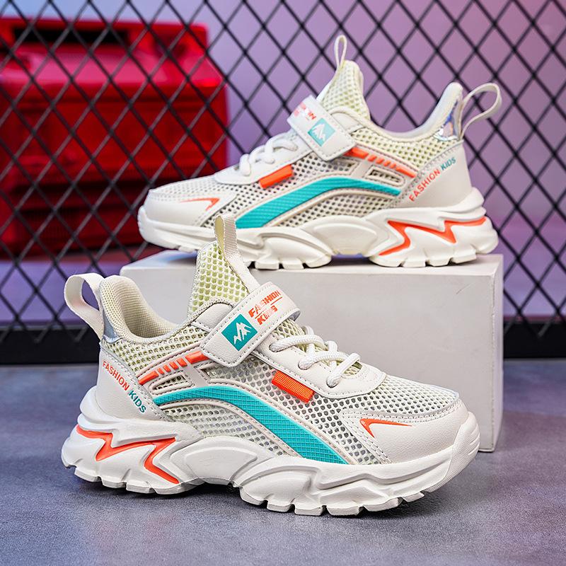 Middle-aged and older children's white breathable sneakers, little white shoes, primary school students' new boys' shoes, boys' autumn children's net