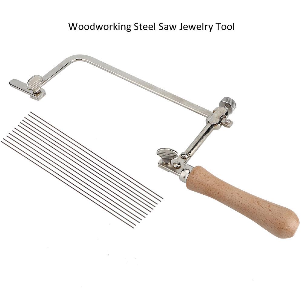 DIY Woodworking Steel Saw Jewelry Tool Making Cutting Wood Handle (Saw Bow+12 Saw Blade)