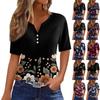 Жен. Футболка Футболка С принтом Пуговицы С короткими рукавами Повседневные Выходные Мода Классический V-образный вырез Обычный Верх