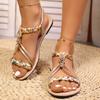Fashion Bohemian Style Braided Flat Sandals for Women 2025 Summer Printing Beach Shoes Woman Fashion Elastic Band Roman Sandalias Mujer