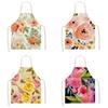 Home Cooking Baking Kitchen Apron Watercolor Floral Print Garden Finishing Apron Dress Linen Adult Bib Household Cleaning Tools