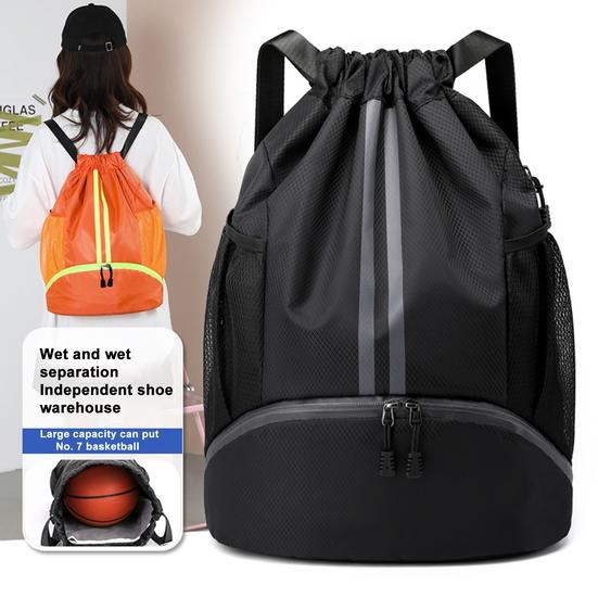Спортивная сумка для спортзала с шнурком Футбольная сумка большой вместимости Регулируемый спортивный рюкзак с отделением для мячей Водонепроницаемая спортивная сумка из ткани Оксфорд