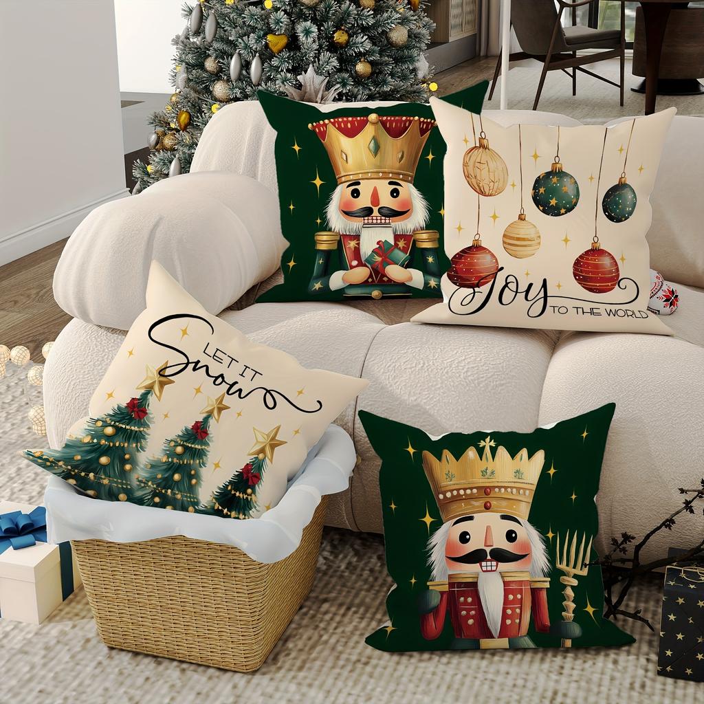 Рождественская наволочка «Щелкунчик» Подарок на Новый год Чехол для диванной подушки Украшение для дома Застежка-молния Открывающаяся и закрывающаяся