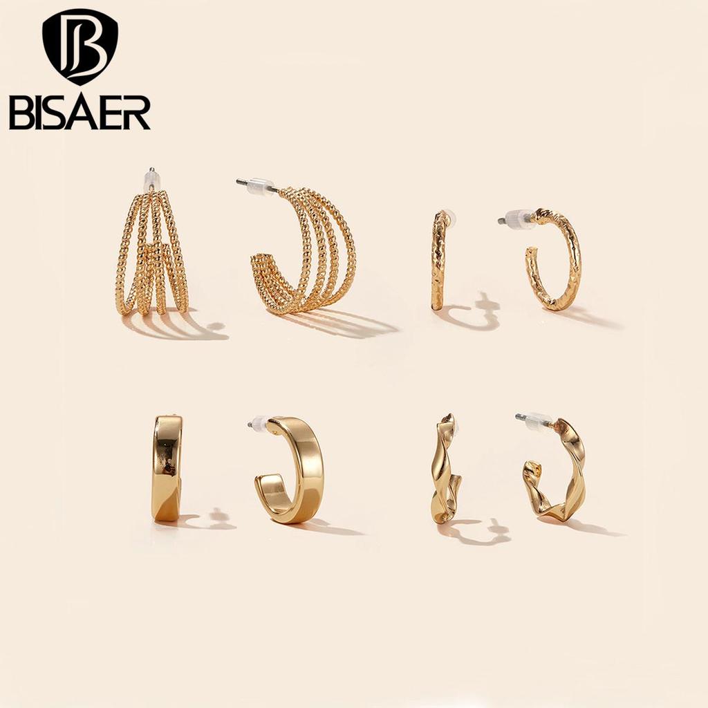Bisaer Diverse Circular Shape 4 Pairs of Stud Earrings Set for Women Fine Jewelry