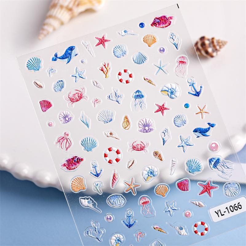 1 лист наклейки для ногтей в океанском стиле, летние морские звезды, медузы, ракушки, наклейка для ногтей, тисненая декорация, принадлежности для нейл-арта, салон маникюра