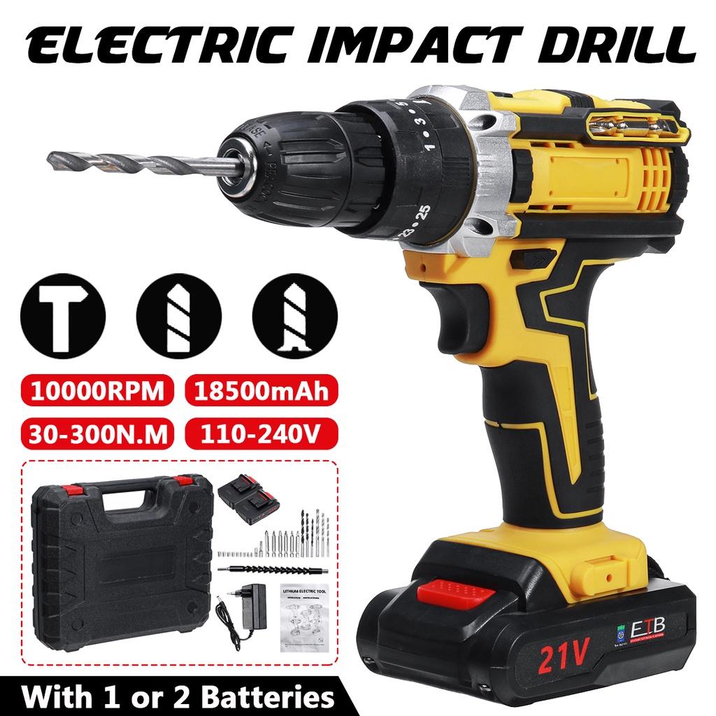 Аккумуляторная электрическая дрель-перфоратор, электрическая отвертка, электроинструменты, ударная дрель с крутящим моментом 300 с аккумулятором 1/2PCS 21 В