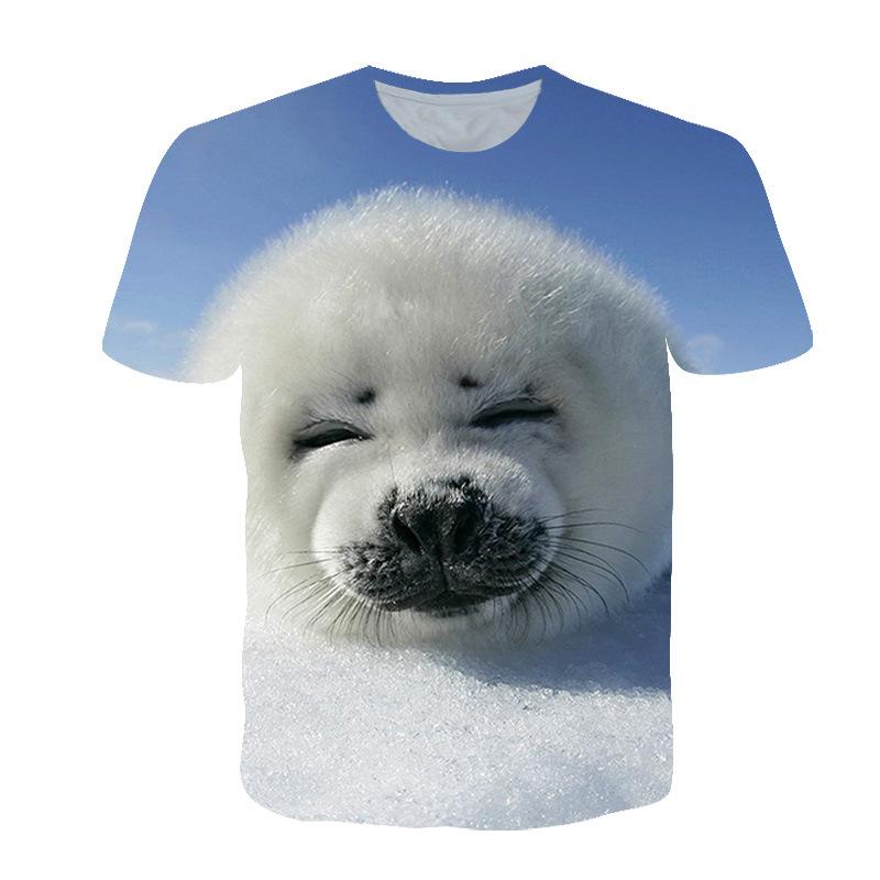 Summer Comfortable Soft Round Neck Short Sleeve T-shirt Seal Series 3D Digital Printed Loose Fashion Large Size Men's Women's T-shirts
