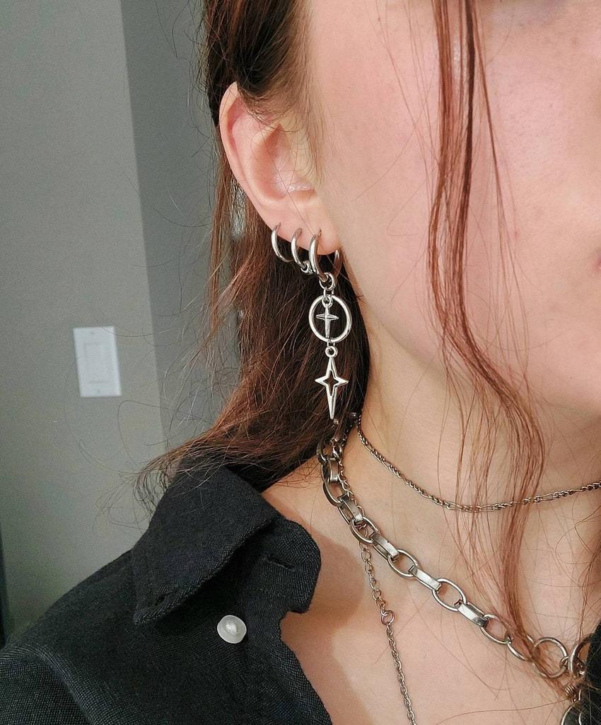 Серьги в форме панк-звезды для женщин, корейские ювелирные изделия, аксессуары, подарок, рок-серебряный цвет, полые серьги-крючки в форме звезды