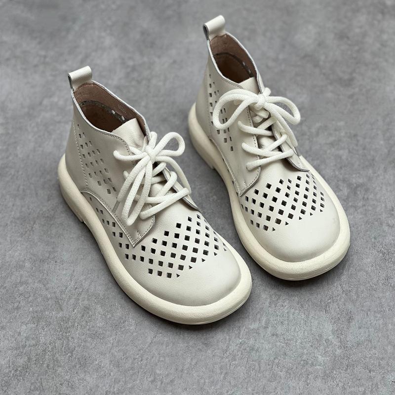 Johnature Летние сандалии из натуральной кожи, дышащие ботинки с отверстиями в стиле ретро, женская обувь ручной работы с круглым носком на шнуровке