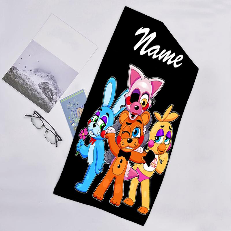 1pc Freddy bear2 Beach Towel with Custom Name, Beach/Swimming/Bath/Picnic/Camping Towel, Suitable for Seaside Beaches