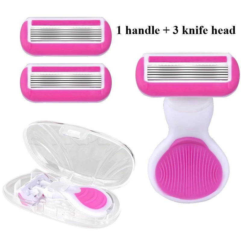 Новая женская бритва Мини Портативная Брить Мане Волосы на ногах Интимная зона Ручная бритва 6-слойное лезвие Женская бритва с чехлом