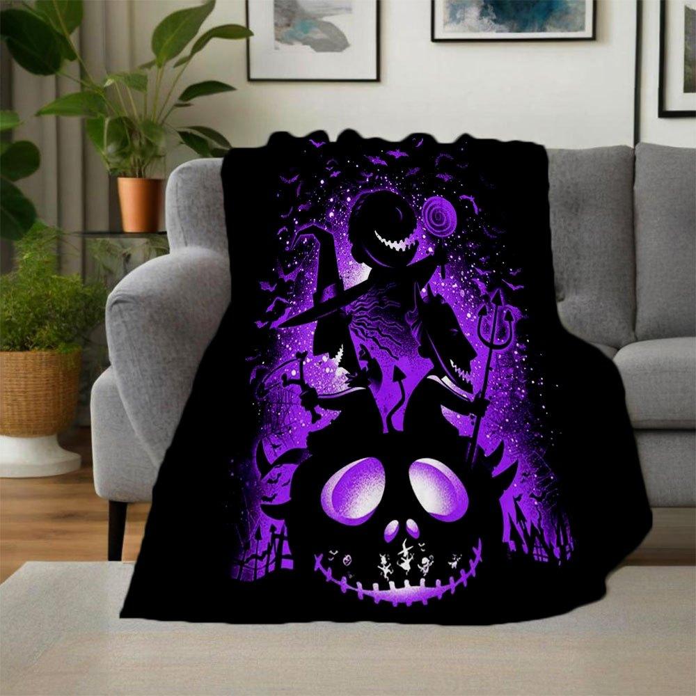 Nightmare Before Christmas Jack Skellington T-Shirt Halloween Purple ShirtBlanket Flannel Throw Blanket for Sofa, Bed, Travel, Camping, Office