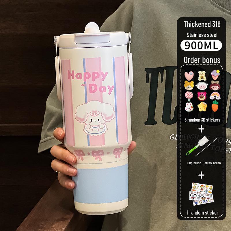 Термос с трубочкой и большой емкостью 2024 для девочек — стильная дорожная и гигантская ледяная чашка