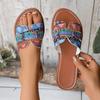 Модные женские цветные тапочки в этническом стиле 2025 Новые тапочки с круглым носком Сандалии больших размеров Повседневная нескользящая легкая обувь Шлепанцы женские
