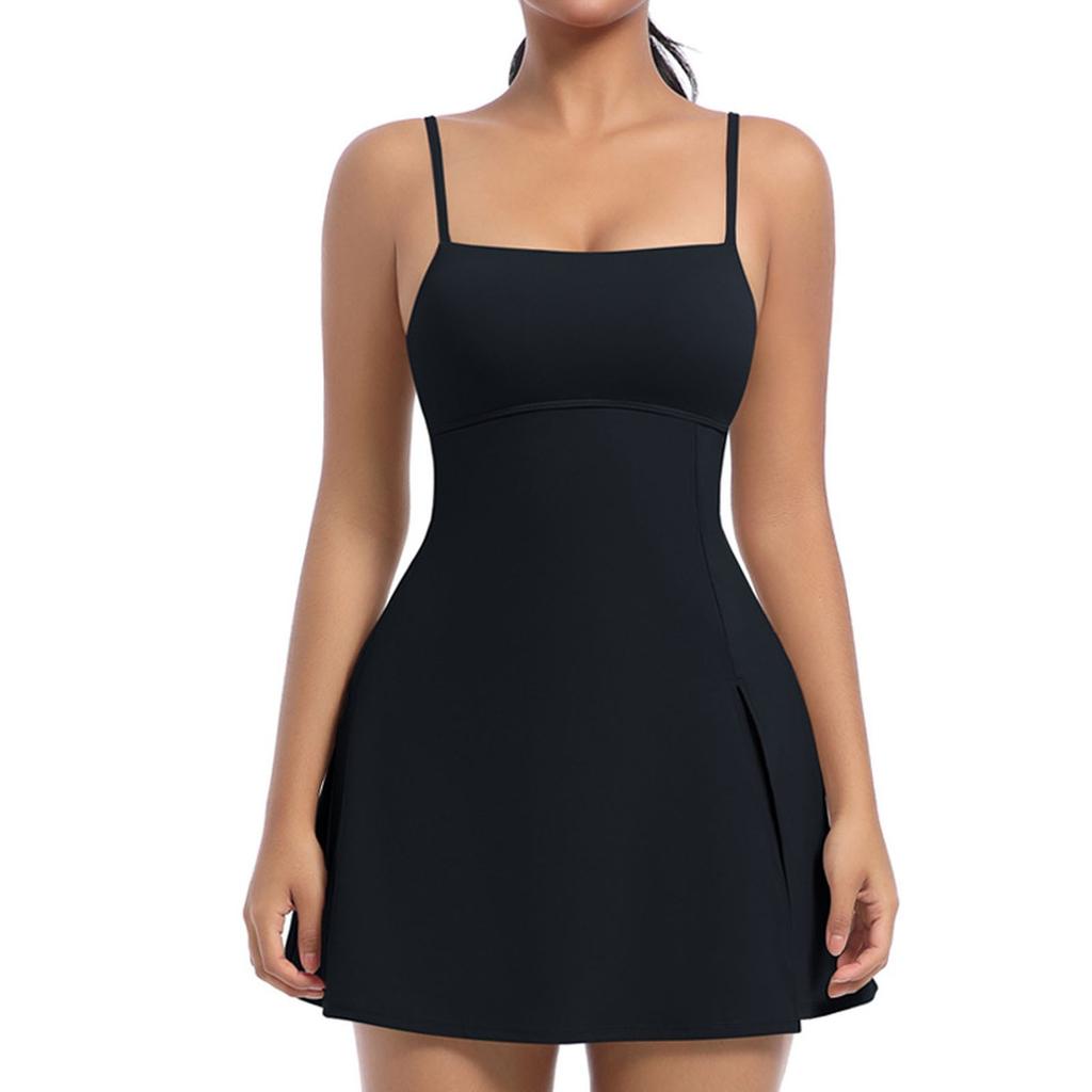 Женское свободное повседневное однотонное платье с подушкой на груди, красивая лямка сзади, юбка для занятий йогой и теннисом, платье