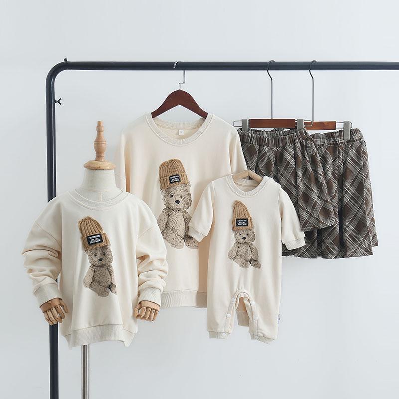 Осенний семейный портрет, пуловер с куклой-медведем: Свободный свитшот для малыша и родителя