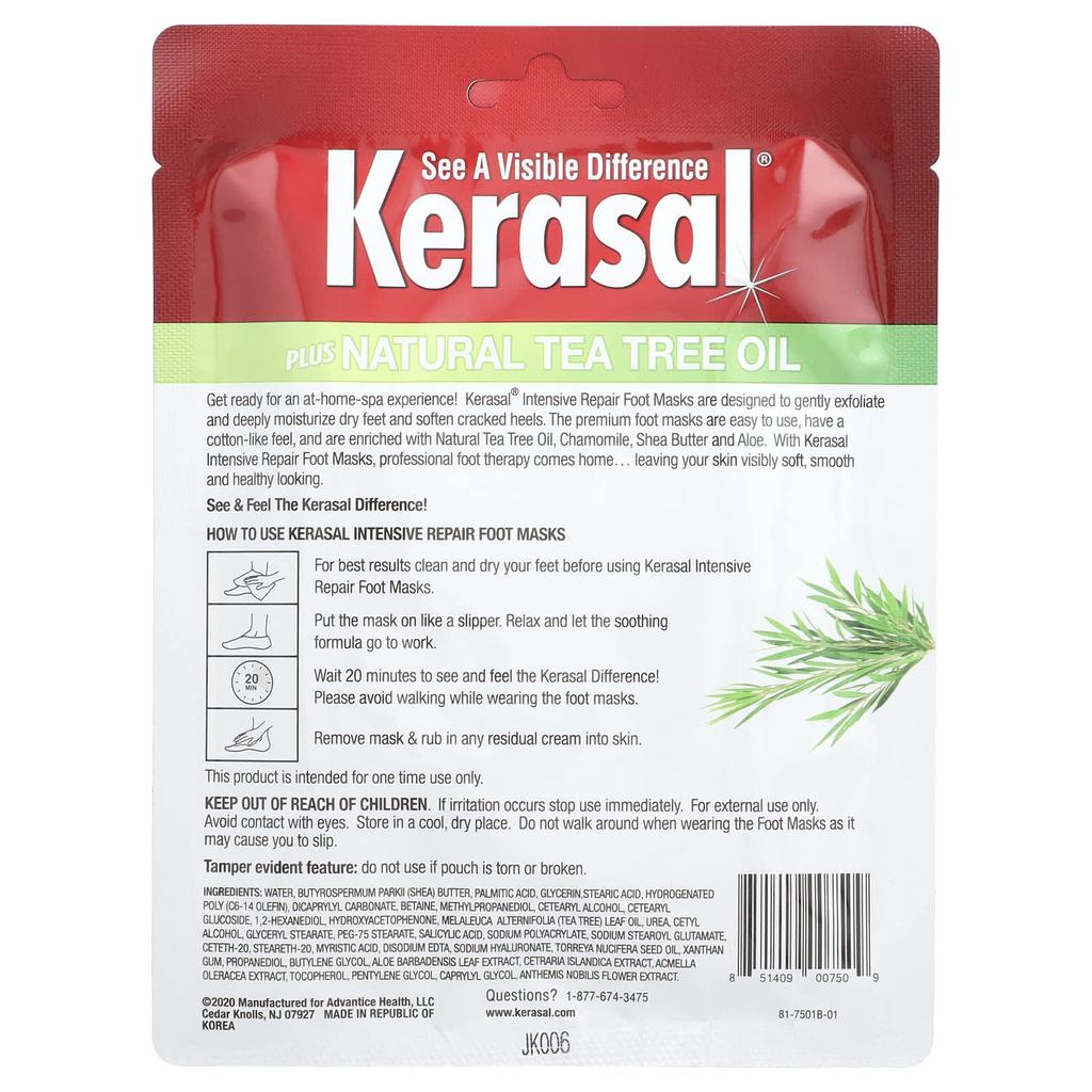 Intensive Repair Foot Masks, with Natural Tea Tree Oil, 2 Foot Masks