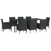 9 Piece Garden Dining Set with Cushions Black Poly Rattan
