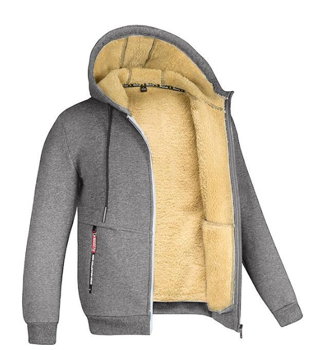 Lamb Fleece Autumn and Winter Hoodie Men's Hooded Solid Color Jacket with Thick Fleece Clothing