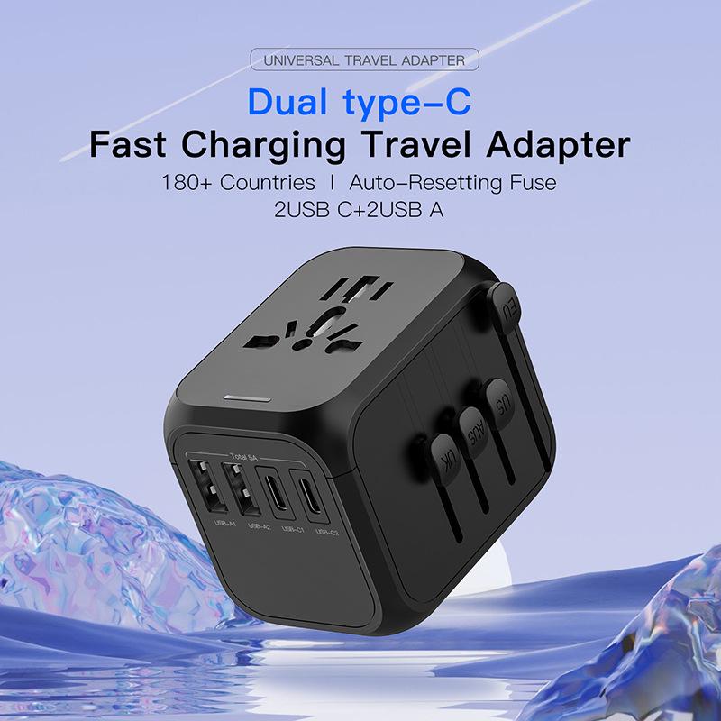 Upgraded Travel Adapter 2A2C: Multi-National Socket Converter for UK, AU, EU, US