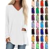 Women's Autumn And Winter Long Sleeved V-neck Solid Color Casual Long Loose T-shirt Top