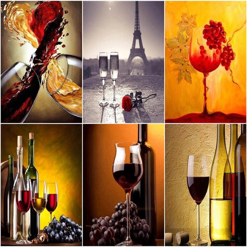 Diamond Painting Fruit Full Round Round Kit 5D Diy Diamond Embroidery Mosaic Red Wine Decorations Home