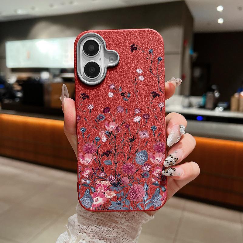 Ударопрочный мягкий чехол из ТПУ с фиолетовым цветочным узором для iPhone 16 Pro 15 14 Plus 13 12 Pro Max 11 с текстурой кожи, однотонный тонкий чехол