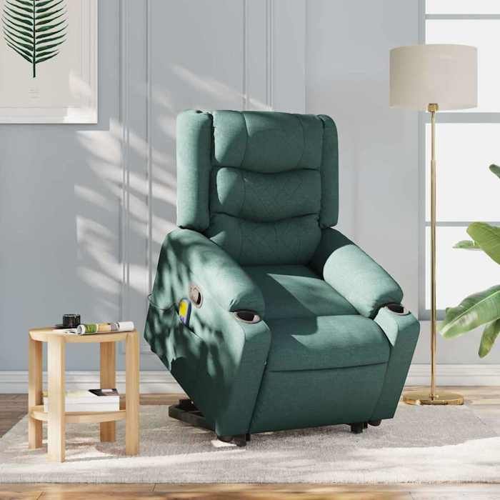 VidaXL Reclining Massage Armchair Dark Green Fabric 3310271