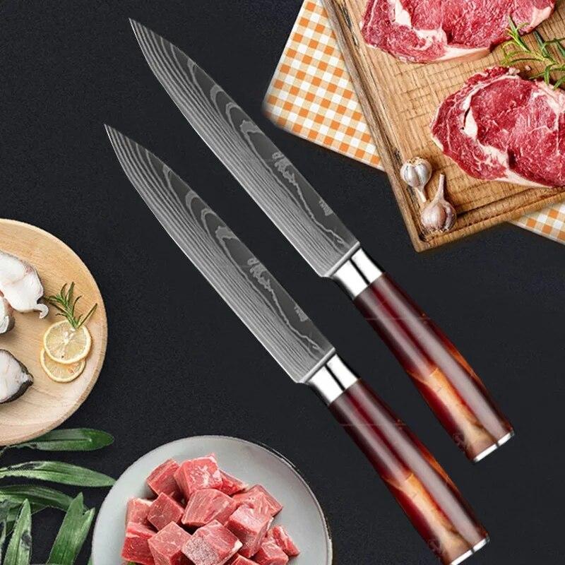 5-дюймовый кухонный нож, нож для мяса, дамасская сталь, бытовой нож для фруктов, острый нож для нарезки, нож шеф-повара с полимерной ручкой