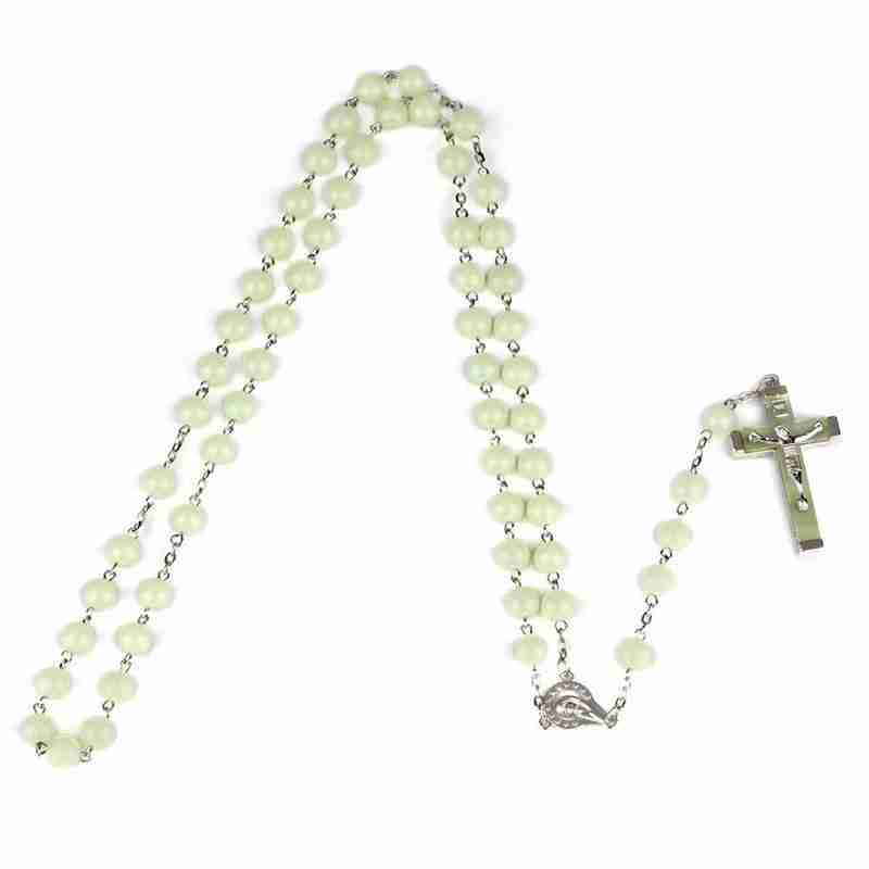 Glow In The Dark Rosary Beads Necklace Cross Pendant Necklace - Luminescent Catholic Rosary Religious Jesus Chains For Women Men
