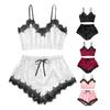 Women's 2 Piece Pajama Set Lace Trim V Neck Cami Crop Top Elastic Waist Shorts Set Casual Sleeveless Sleepwear Lounge Set