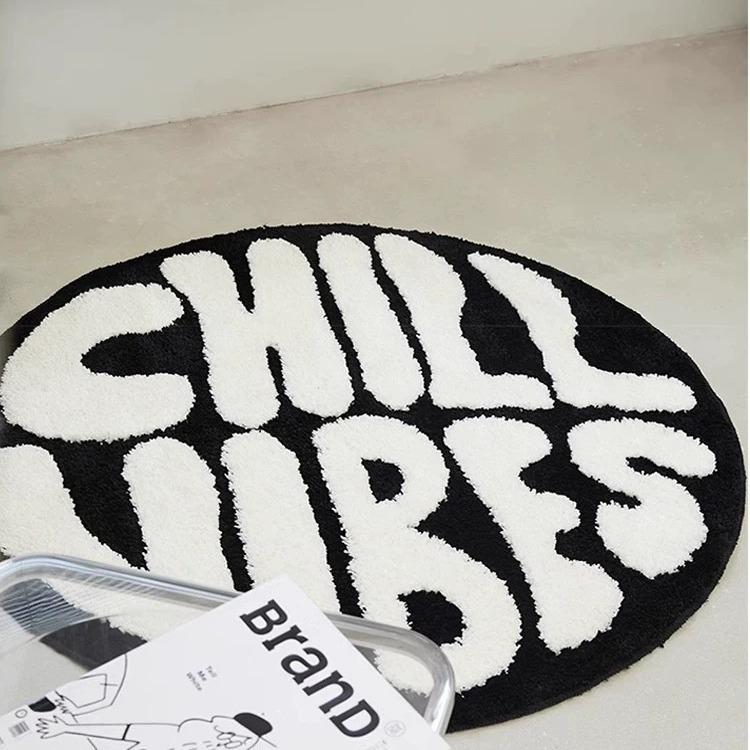 Simple Round Tufted Bedroom Rug Soft Fluffy Letters Mat Bedside Carpet Floor Anti Slip Mat Aesthetic Home Sofa Room Decor
