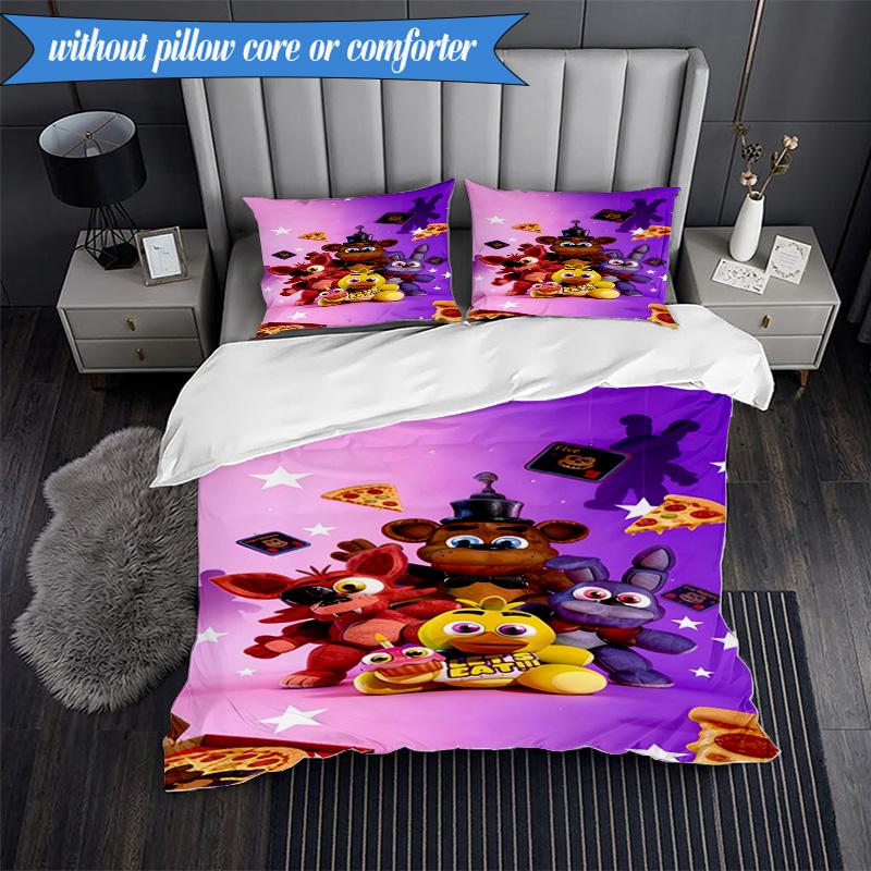 3PCS Five Nights Party Bedding Set,Including 1pc Duvet Cover And 2pcs Pillowcases Perfect for Bedroom, Dormitory, Fan Christmas gift