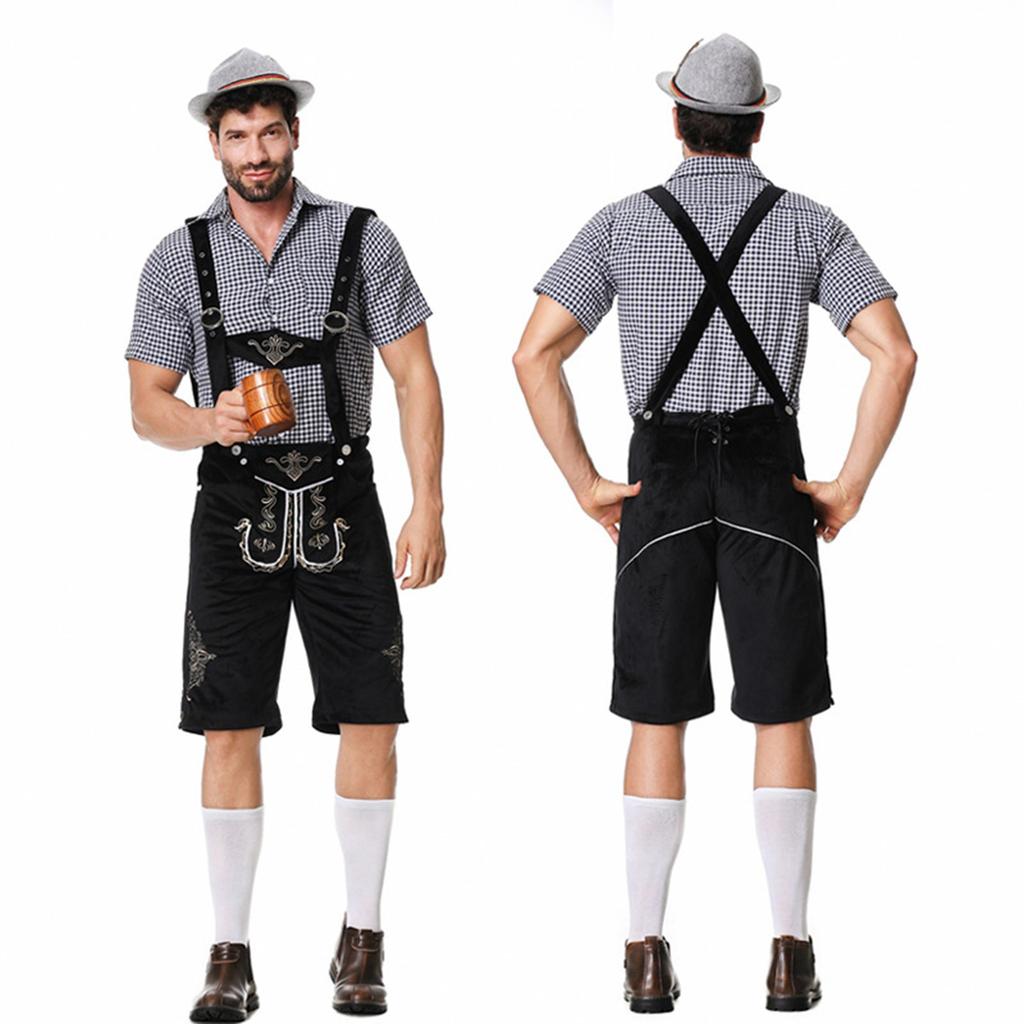 Немецкая традиционная одежда для пивного фестиваля, клетчатая рубашка с висящей шляпой, комплект из трех предметов