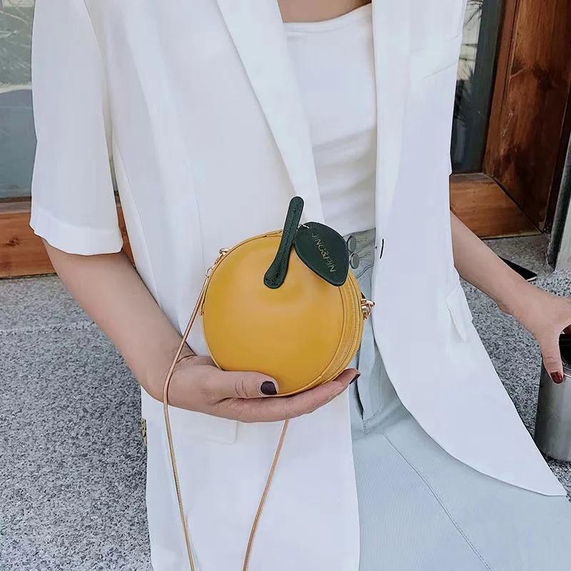 Sweet Circular Bags for Women New Trendy Creative Cherry Chain Crossbody Bag Small Handbags PU Leather Ladies Shoulder Purse