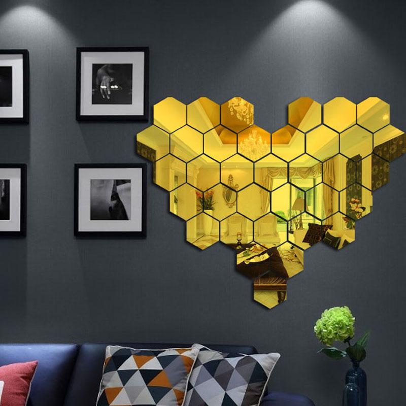 6p200mm Hexagon Mirror Wall Sticker Decal Home Decor DIY Big Acrylic Self-Adhesive Art Wall Mirrors Model Decoration 200mm Large