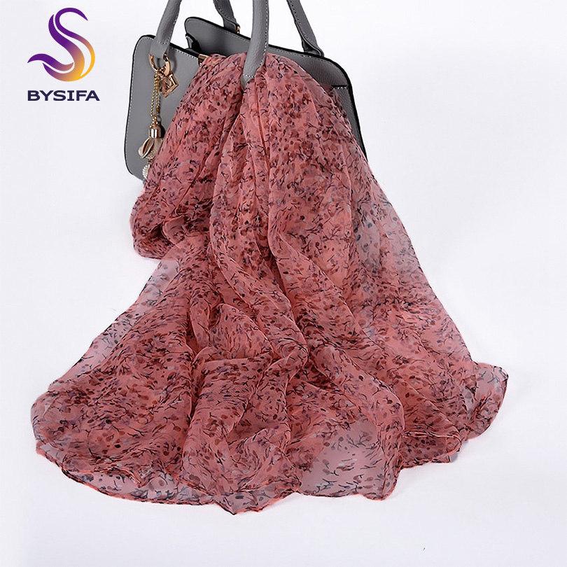 [BYSIFA] Женский шелковый шарф Новый роскошный бренд Синий Розовый Длинные шарфы Элегантный шарф на шею из чистого шелка Пляжные шали Накидки Фуляр
