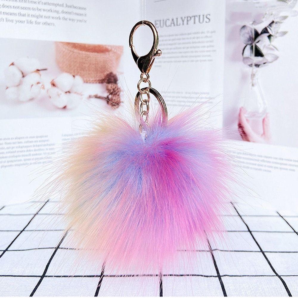 Metal Ring Fur Ball Keychain Fluffy Plush Ball Keychain Pom Pom Keyring  Bag Decoration