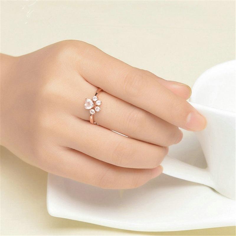 Adjustable Cat Paw Print Ring Cartoon Animal Paw Rings Cute Gold Diamond Jewelry Fashion Accessories