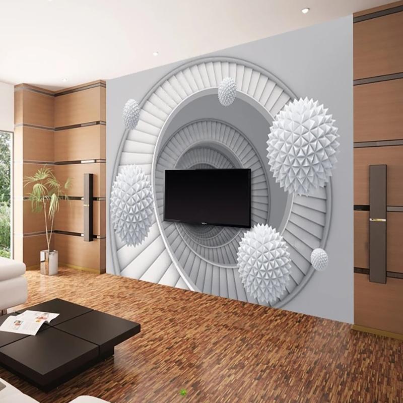 Современная спиральная лестница Белый шар 3D фотообои Спальня Гостиная Фоновая стена Домашний декор 3D фреска