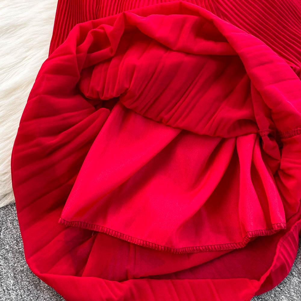 Весна-лето Женский плиссированный комплект из двух предметов Элегантная шифоновая блузка с V-образным вырезом и драпировкой + широкие брюки с высокой талией Костюм из 2 предметов для женщин Новый