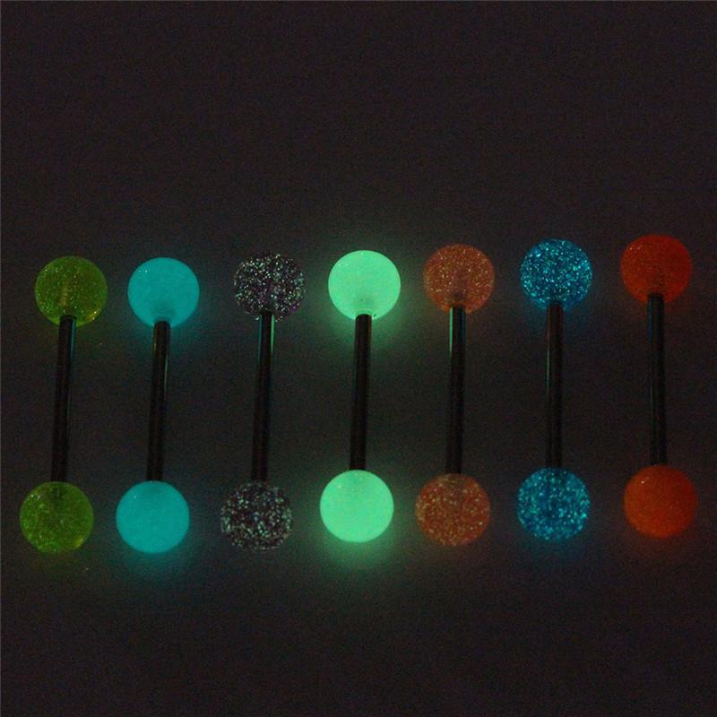 7Pcs/Set Glow In The Dark Luminous Barbell Tongue Rings Body Piercing Jewelry