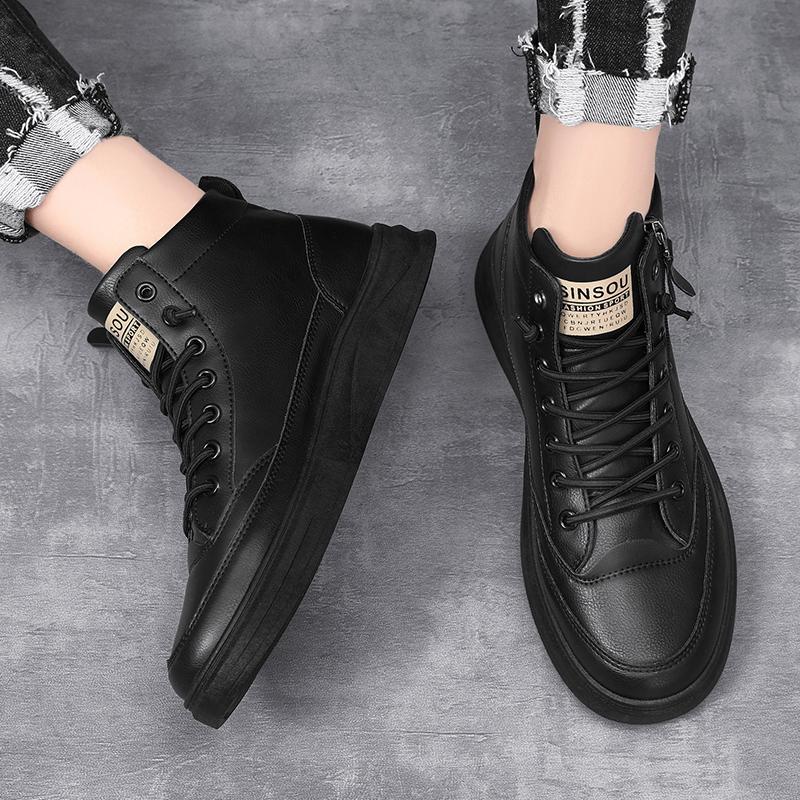 Мужские повседневные кожаные ботинки для отдыха на весну и осень, ботинки средней длины, мягкая подошва, удобные, плоские, модные, универсальные, трендовые ботинки