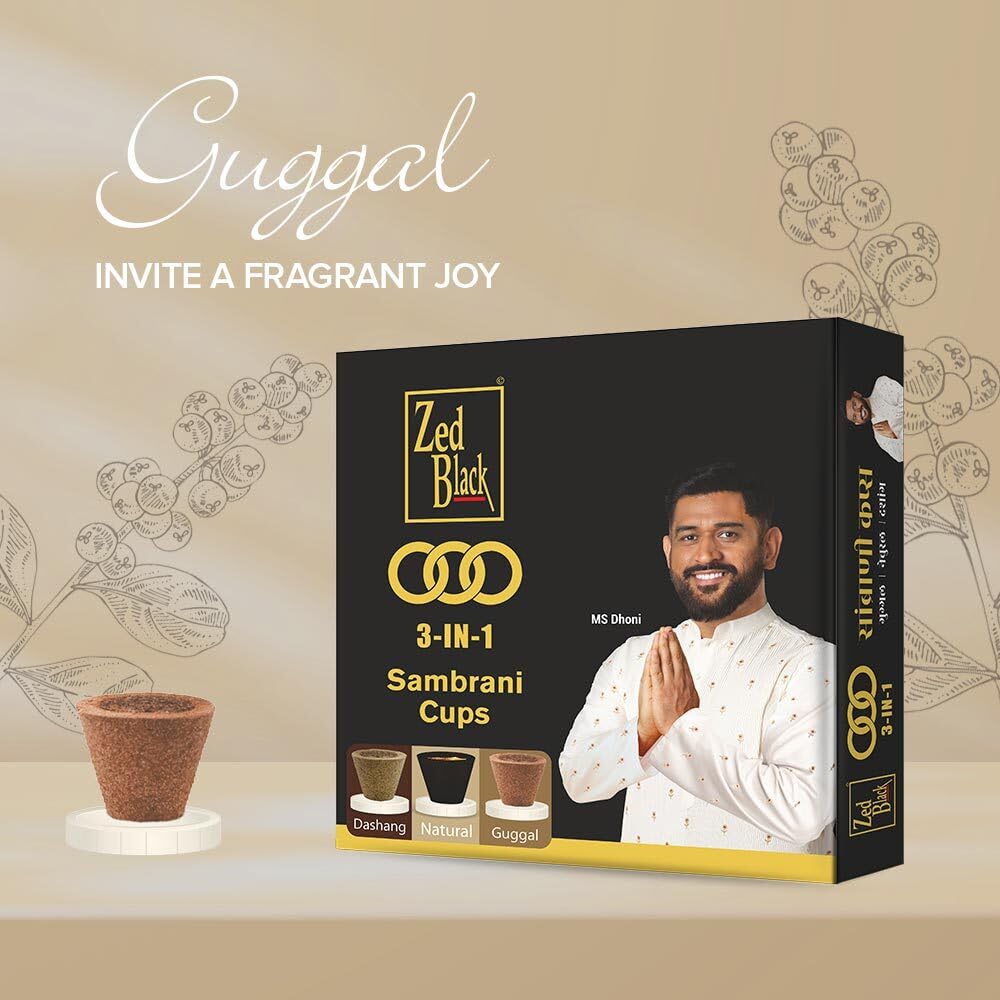 Zed Black 3 in 1 Sambrani 12 Cups Box of 1 Long Lasting Dhoop Cones for Puja Everyday Spiritual Aroma