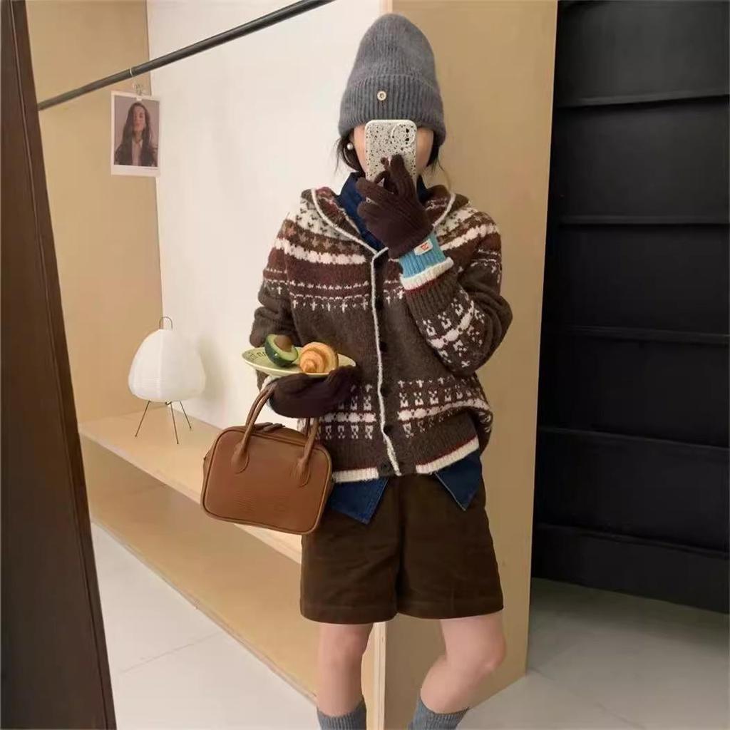 Женский ретро японский жаккардовый свитер с капюшоном - однобортный, свободный, ленивый стиль, вязаный кардиган на осень/зиму