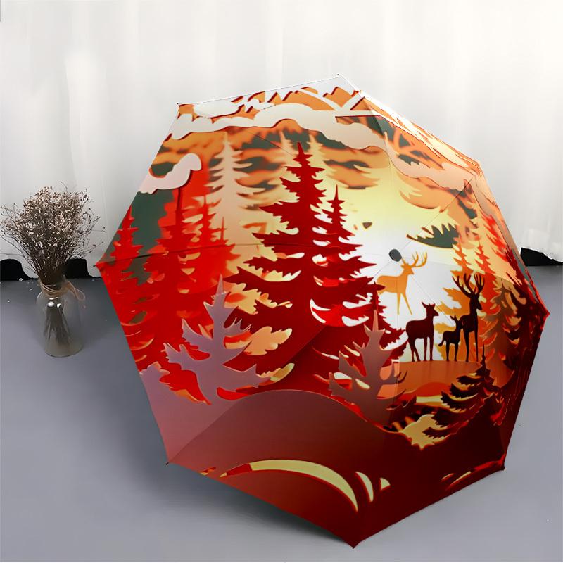 1pc Forest Scene Folding Umbrella, Durable, Suitable for Outdoor Activities or Rain, Suitable for Commuting yy251027089