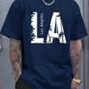 Men's Summer 100 Cotton Fashionable Casual Loose Plus Size Los Angeles Letter Print Sports Round Neck Short Sleeved T-shirt Moto